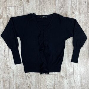 BEDO L angora wool v-neck ruffle trim sweater